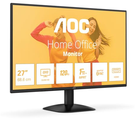 AOC Q27B35S3 Monitor 27 Pulgadas, 120Hz Panel IPS, 4ms GtG, HDR10, Adaptive Sync, (2560x1440 HDMI 1x 2.0 DP 1x 1.4) Negro