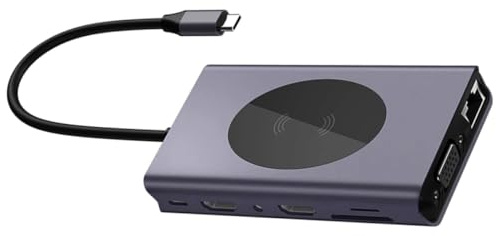 SHINEOFI 10w Estación de Acoplamiento Tipo C Concentrador USB Adaptador Concentrador para Portátil Carga Inalámbrica para Oficina