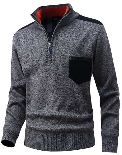 CoXuantion Maglione da Uomo 1/4 di Zip Pullover in Pile Maglia Collo Alto Invernale Cardigan Casual Leggero Solido Maglione Lunga Lavorata a Giubbetto Tenere Caldo Giacca M,Grigio