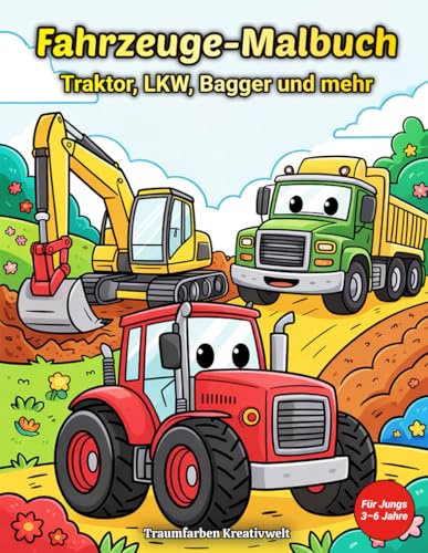 Fahrzeuge-Malbuch: Traktor, LKW, Bagger und mehr (Fahrzeug-Malbücher für Kinder, Band 1)