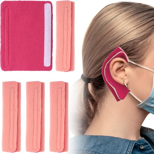 STSTR 4Pcs Nasal Cannula Ear Cushions, Breathable Oxygen Ear Protectors for Oxygen Tubing, Soft Loop Design Comfort Ear Pads for Ear Pain Relieve, Eyeglasses, Oxygen Users - Pink, 12 x 9 cm