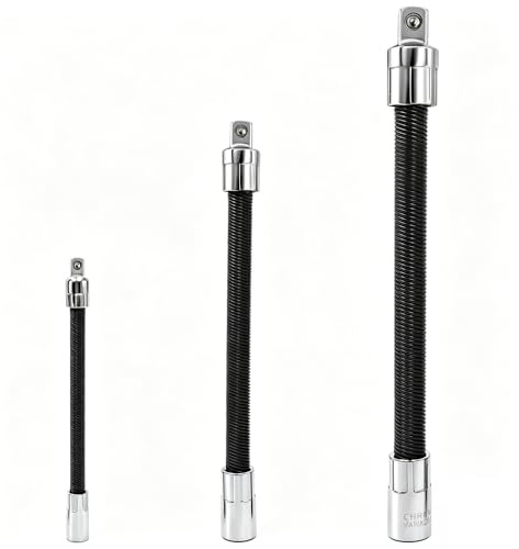 YDHfdc 3 Pcs Flexible Extension Bar Set 1/2 1/4 3/8 Flexible Screwdriver Extension Drive Socket Extension Bar Set for Electronic Drill Screwdriver