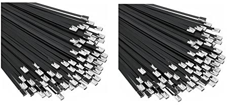 Janasiba Bridas metálicas negras 200 unidades 11,8 304 bridas de acero inoxidable con revestimiento epoxi para máquinas, vehículos, granjas y cables