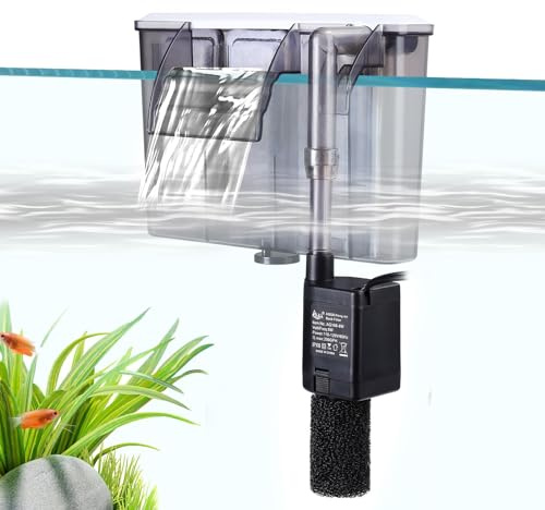 AQQA Aquarium Filter,6W Leise Aquarium Außenfilter,Einstellbarer Durchfluss Aquarien Hang on Filter mit 3-stufiger Filtration,720L/H HOB Wasserfallfilter für 70-140L Tank
