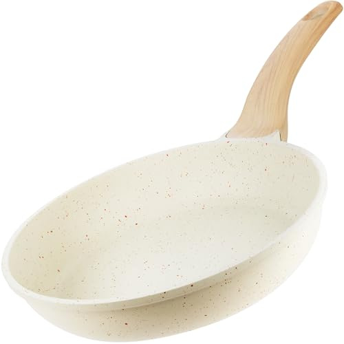 Homiu Non-Stick Frying Pan for Induction, Gas, Ceramic & Electric Hobs – Lightweight Pan for Eggs, Pancakes, Omelettes & Everyday Cooking (White, 20cm)