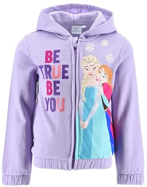 Disney Anna ed Elsa Frozen - Felpa con cappuccio per ragazze, con cappuccio e chiusura lampo, lilla., 116