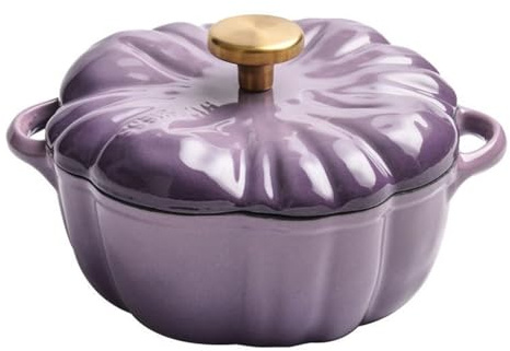 Marmite Citrouille,Cocotte en Fonte Émaillée en Forme De Citrouille,Grand bol à soupe avec deux poignées,Casserole Antiadhésive,Marmite À Soupe Profonde,Plaques À Induction(Purple 16cm(1Pcs))