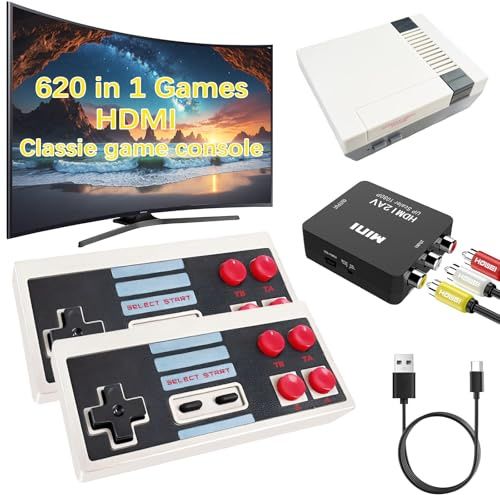 Classic Mini Retro Game Console Built in 620 Video Games,Av and HDMI Output Plug and Play Game System with Dual Wireless Controllers.