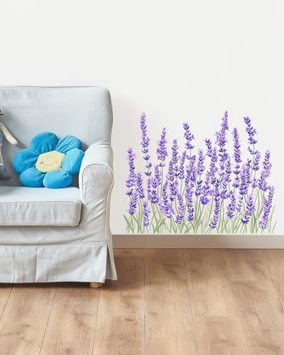 HUVZOR 2Pcs Lavande feuille D'Autocollants pour Abattant de WC Feuilles de Plantes Fleurs Autocollant Mural Amovible pour Salle de Bain Motif Floral Étanche Décoratif pour Réservoir de Salle de Bain