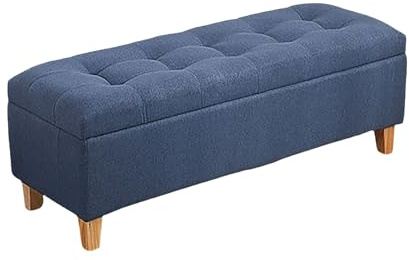 Aufbewahrungsbank mit Sitz, mit Leinen gepolstert, Schlafzimmerhocker, Eingangsbereich, Bettbank für Schlafzimmer, Ankleidezimmer, Blau, 180 cm