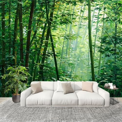 Sala de estar Fotomurales 300x210cm PatróN De Bosque De Bambú Denso Tejido No Tejido Fotomurales Verde Mural Se aplica a Pared Panorámico Para Dormitorio TV Pared Murales Póster