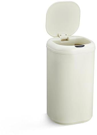 8 Gallon Motion Sensor Kitchen Trash Can, Touchless Automatic Rubbish Bin with Lid, 30 L Stainless Steel Cylindrical Garbage Can, Smart Waste Bin for Bathroom, Living Room, Home Office, Beige