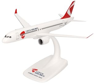 Herpa Snap-Fit flygplansmodell CSA Czech Airlines Airbus A220-300, miniatyr i skala 1:200, samlarobjekt, modell med ställ, plast