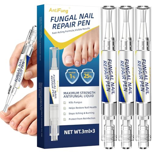 Toenail Fungus Treatment Extra Strength - AntiFung Pen with 25% Undecylenic Acid - Effective Nail Repair for Damaged Nails, Ingrown Nails & Discoloration - 3-Pack Applicator Pen