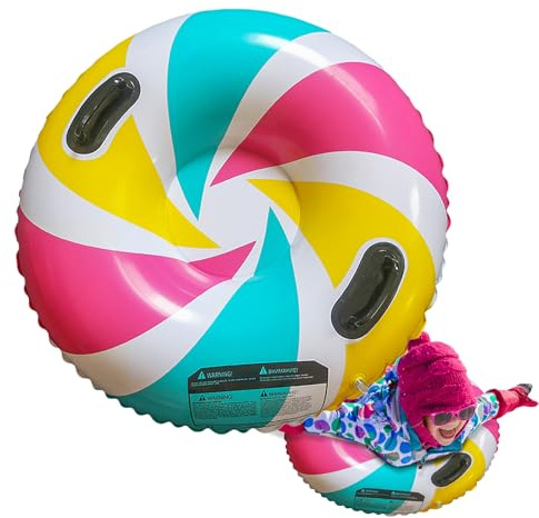 SnowTube - Slitta da neve gonfiabile invernale per bambini, giocattolo per attività all'aria aperta con 2 manici per spingere, slitta per e cortile, scivolo invernale nel cortile,