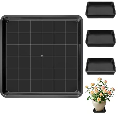 nplaseta 4 Stück Blumentopf Untersetzer Eckig, 30x30 cm Untersetzer Blumentopf Kunststoff Pflanzkasten Quadratischer Pflanzschale für Outdoor Indoor Pflanzkübe (Schwarz)
