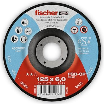 fischer 512518 FGD-CP 125X6X22,23 Carbon, Negro, Disco desbaste 125x6x23 (Pack de 1 Ud.)