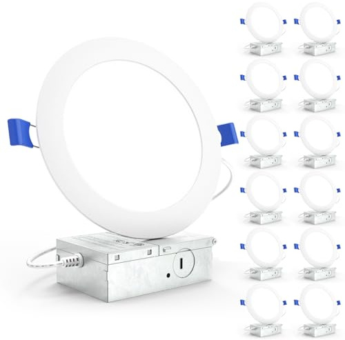 Sunco 12 Pack Recessed Lighting 6 Inch LED, Canless Ceiling Lights Slim with Junction Box, 1200 LM, 14W (100W Equivalent), 3000K Warm White, Dimmable, Wafer Thin, 50000 Lifetime Hours ETL.