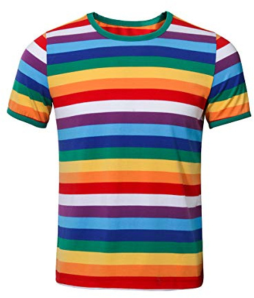 NUWIND - Camiseta Arcoiris de Manga Corta con Rayas Cuello Redondo T Shirt para Hombre (L)