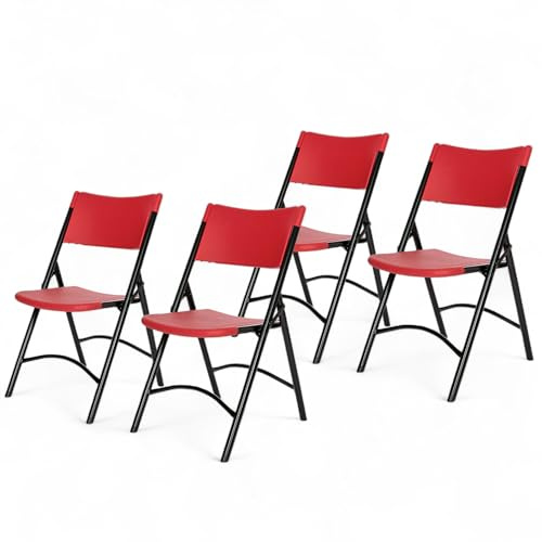 OEF Furnishings OEF600 Series High Back Folding Chairs, Blow-Molded Polyethylene Commercial-Grade Seating for Indoor and Outdoor Use, 500 lb Weight Capacity, 4-Pack (Red)