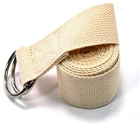 Egurs Yoga Gurt aus 100% Baumwolle, 183x4cm Sport Dehnungsband Yoga-Gürtel,Beige