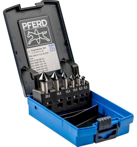 PFERD TOOLS HSS Kegel-/Entgratsenker-Set, 6-tlg. | 90°, Ø 6,3-20,5 mm, DIN 335 C, HICOAT | 25202160 – zum Versenken von 90°-Schrauben