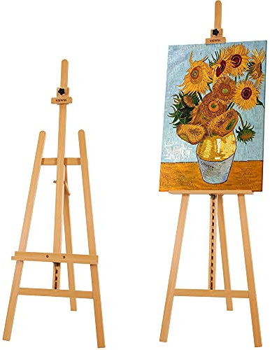 VISWIN A-Rahmen Staffelei Holz Groß, 145-193cm H, Hält Leinwand bis zu 109cm, Höhenverstellbare Buchenholz Dreibein Staffelei Groß, Leinwand Ständer für Malen, Hochzeit, Künstler, Erwachsene, Anfänger