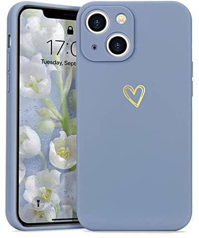 Wirvyuer Kompatibel mit iPhone 13 Handyhülle Mädchen,Grau | Gold Süßes Liebesherz Hülle, Stoßfest Schutzhülle für Damen und Mädchen, Weich Silikon Handyhülle, Slim Cute Gold Love Case