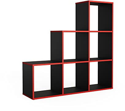 Vicco Scaffale per scale, Nero/Rosso, 107.2 x 107.8 cm, utilizzabile come divisorio con 6 vani aperti