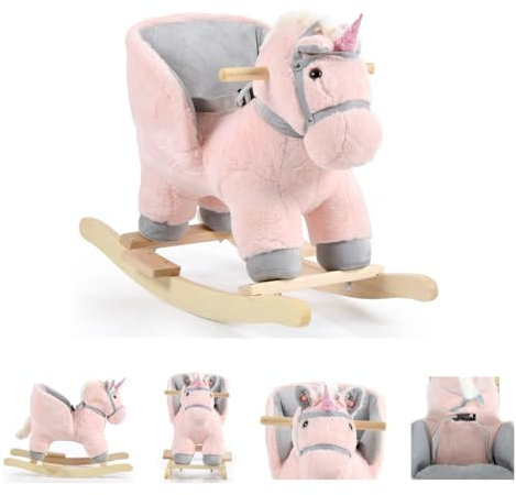 Moni Plüsch Schaukeltier Cookie WJ-6187, Schaukelpferd, Musikfunktion, bis 30 kg, Farbe:rosa