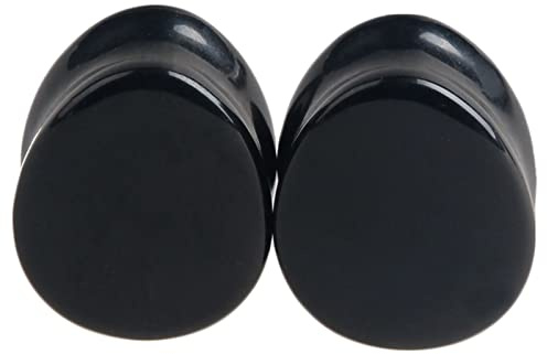 Lieson 2 Pezzi Plugs Dilatatori Orecchio, Dilatatore Lobo Pietra Nero Goccia d'acqua Dilatatore Orecchini 14mm Piercing Gioiello
