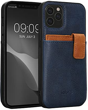 kalibri Hülle kompatibel mit Apple iPhone 12 / iPhone 12 Pro - Handyhülle Handy Cover - Kunstleder Case mit Kartenfach abnehmbar - Dunkelblau Braun