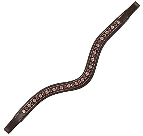 Exion Designer-Stirnband mit Kristallen in Weiß und Rosa| Stirnbänder für Pferde | Diamant-Stirnband | (Havannabraun, Warmblut (Übergröße))