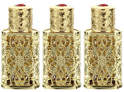 FRCOLOR Hollow Flower Engraved Essential Oil Spray Bottles 3-Pack 1Oz Vintage Refillable Travel Perfume Containers for Cosmetic and Fragrance