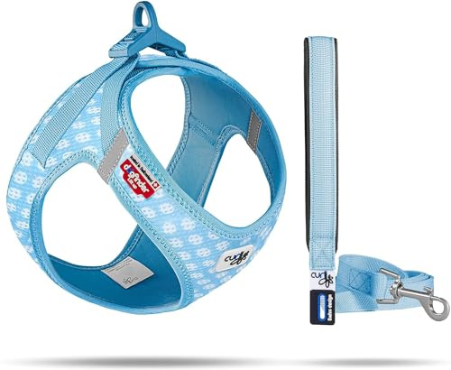 Vest Harness curli Clasp Air-Mesh SkyBlue-Circles M & Leash L
