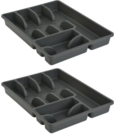 Engelland 2 x Besteckkasten Besteckkorb mit 6 Fächern, Kunststoff, BPA-frei, Farbe: Anthrazit, Maße: 38 x 29 x 5 cm