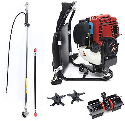 3 In 1 Rucksack 4-Takt Benzin Motorsense Rasentrimmer Freischneider Heckenschere Unkrautstecher mit Rucksack 4500-8500rpm Zum Jäten, Ernten, Pflügen und Graben