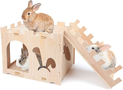 HYLYUN Casetta in legno extra large per conigli, castello di coniglio, staccabile, per piccoli animali, capanna fatta a mano, per interni, adulti, coniglio, porcellino d'India, cincillà habitat