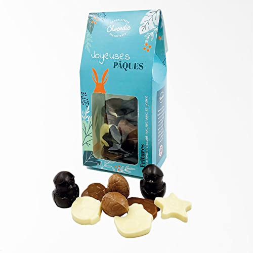 Moulage chocolat PAQUES BOITE FRITURE 150g - chocolat de Pâques - Fabrication 100% artisanale et Française - chocolat lapin poule cloche poussin oeuf