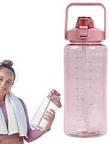 2l Trinkflasche Sport Wasserflasche, Auslaufsicher Wasserflasche 2 Liter, Water Bottle with Straw, Motivations Fitness Trinkflasche Mit Zeitmarkierung, Grosse Kapazität Wasserflasche Mit Stroh