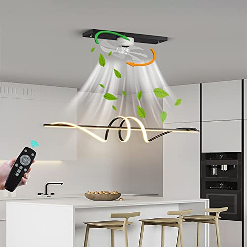 KZT LED Fan Pendelleuchte Leise Deckenventilator Mit Lampe Modern Ventilator Deckenleuchte Mit Fernbedienung Dimmbar Esszimmerlampe 360 ° drehbarer Fan Kronleuchter für Wohnzimmer Büro Schlafzimmer
