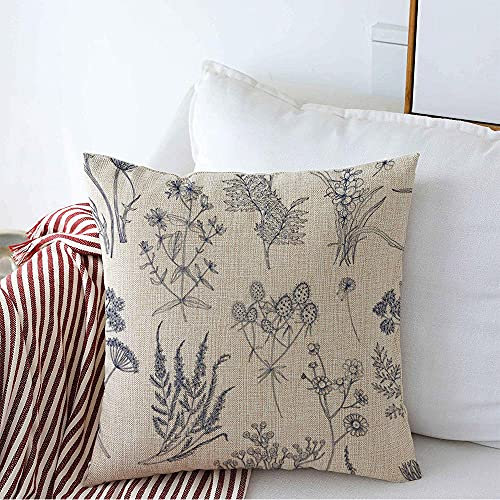 874 Pillow Cover Botanical Herbal Texture Pattern Herbaceous Meadow For Plant Herbs Flowering Nature Textures Style Cushion Case Microfibre Pillow Case Anti Wrinkle Cushion Covers 45x45 cm