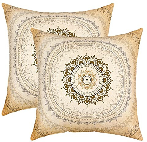 Boho Mandala Kissenbezüge 60x60cm 2er Set Kissenbezüge Weich Kinder Bohemian Style Sofakissen Couchkissen für Hippie Mandala Kissenbezug Kissenhülle Gold Exotisch Floral Drucken Dekokissens