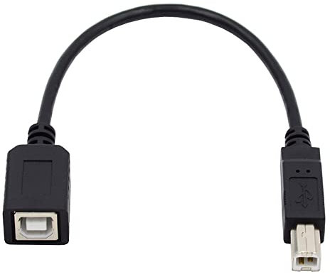 cablecc Cable de extensión USB 2.0 macho tipo B a hembra, color negro, para impresora, escáner, disco, 20 cm