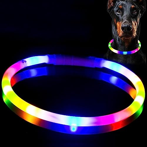 Wiederaufladbares LED-Hundehalsband, wiederaufladbar, leuchtendes Halsband, verbesserte Sicherheit und Sichtbarkeit bei Nacht, 3 Blinkmodi, wasserabweisend, beleuchtetes Halsband, passend für kleine,