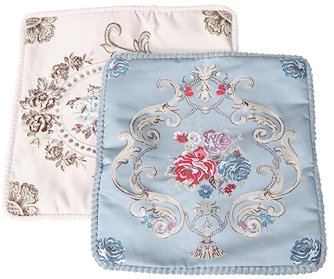 Veemoon 2pièces Housses de Coussin Décoratives Style Européen Bleu Beige Lot de Taies Oreiller pour Maison et Décorations pour Coussins de Voiture
