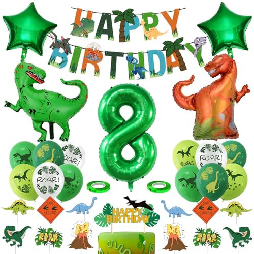 Geburtstagsdeko 8 Jahre Junge Dinosaurier Geburtstag Deko Dino Folienballon Deko Kindergeburtstag Dinosaurier Luftballons Kuchendeko für Babyshower Jungen Party Dekoration Dschungel Party Kinder