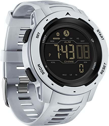 findtime Step Counter Fitness Tracker Watches for Men, Men's Digital Sports Watch IP68 Waterproof with Pedometer Calorie Dual Time Countdown Stopwatch, Tactical Military Outdoor Survival Hiking, Grey,