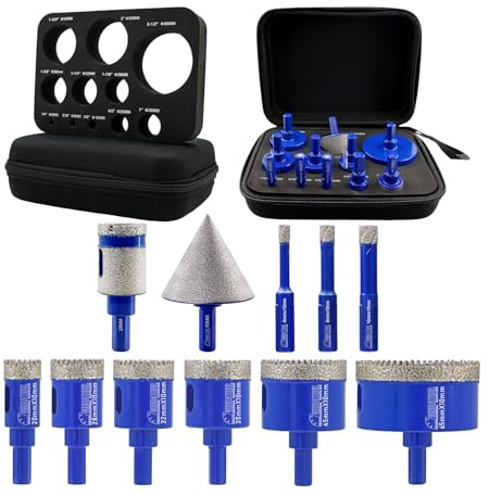 SHDIATOOL Diamant Bohrrone Fliesenbohrer Set - 11Stück(6/8/10/20/28/32/35/45/65mm Bohrer mit Dreikant-Schaft/25mm Bohrer Fingerbohrer/50mm Fasenbohrer) für Porzellan Fliesen Keramik Granit Marmor