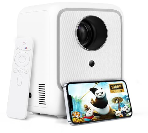【Auto Keystone】Portable Mini Projector Supports 1080P, Bluetooth WiFi Video Projector, 10000 Lumens, Heyup Boxe Lite Outdoor Projector For IOS/Android/HDMI/TV Stick/PS5/USB, White